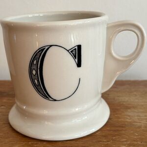 Anthropologie C Monogram Mug Initial Letter Coffee Tea Cup Shaving Style Cup